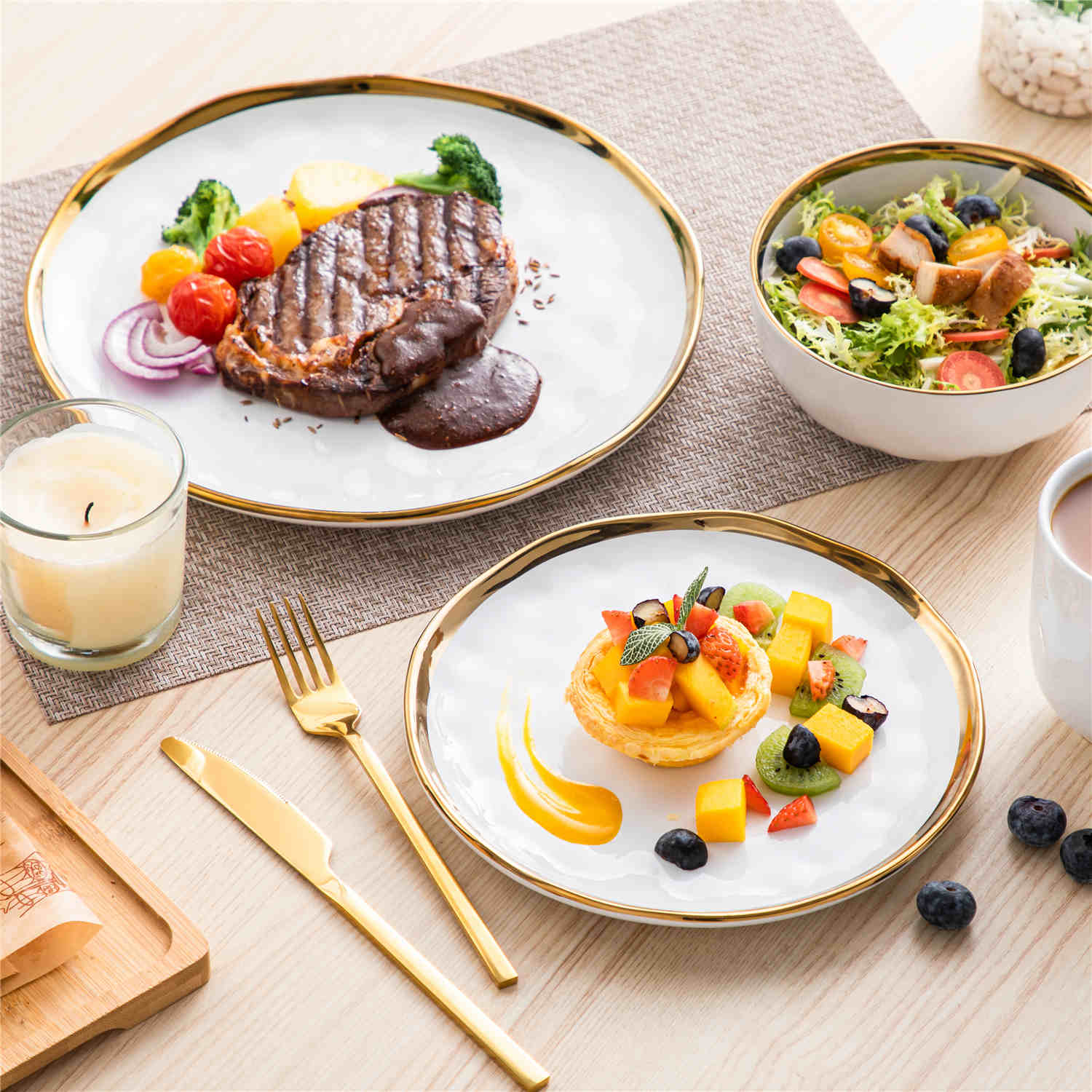 Lovecasa 16-Piece Dinnerware Set With Gold Trim Made Of Durable Porcelain Perfect For Elegant Dining And Everyday Use - White