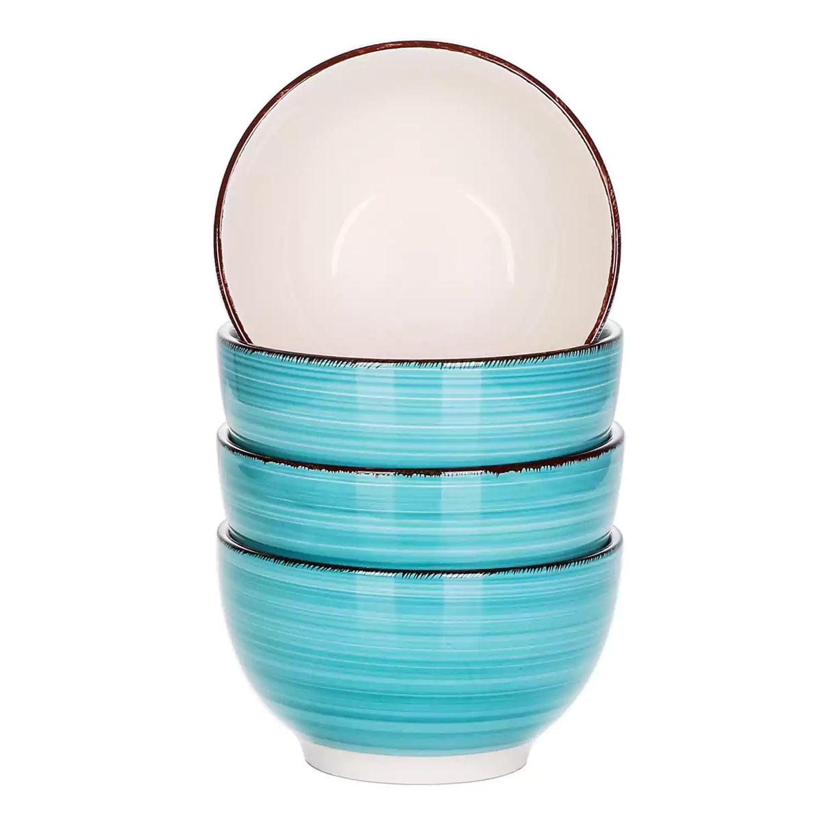 Bella Cereal Bowl Set of 4 in Turquoise with spiral and speckled design - filled with fruit oatmeal - Turquoise
