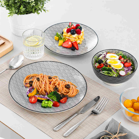 Asian Inspired Japanese Style Haruka 12 Piece Porcelain Dinnerware Set with Bowls-vancasso