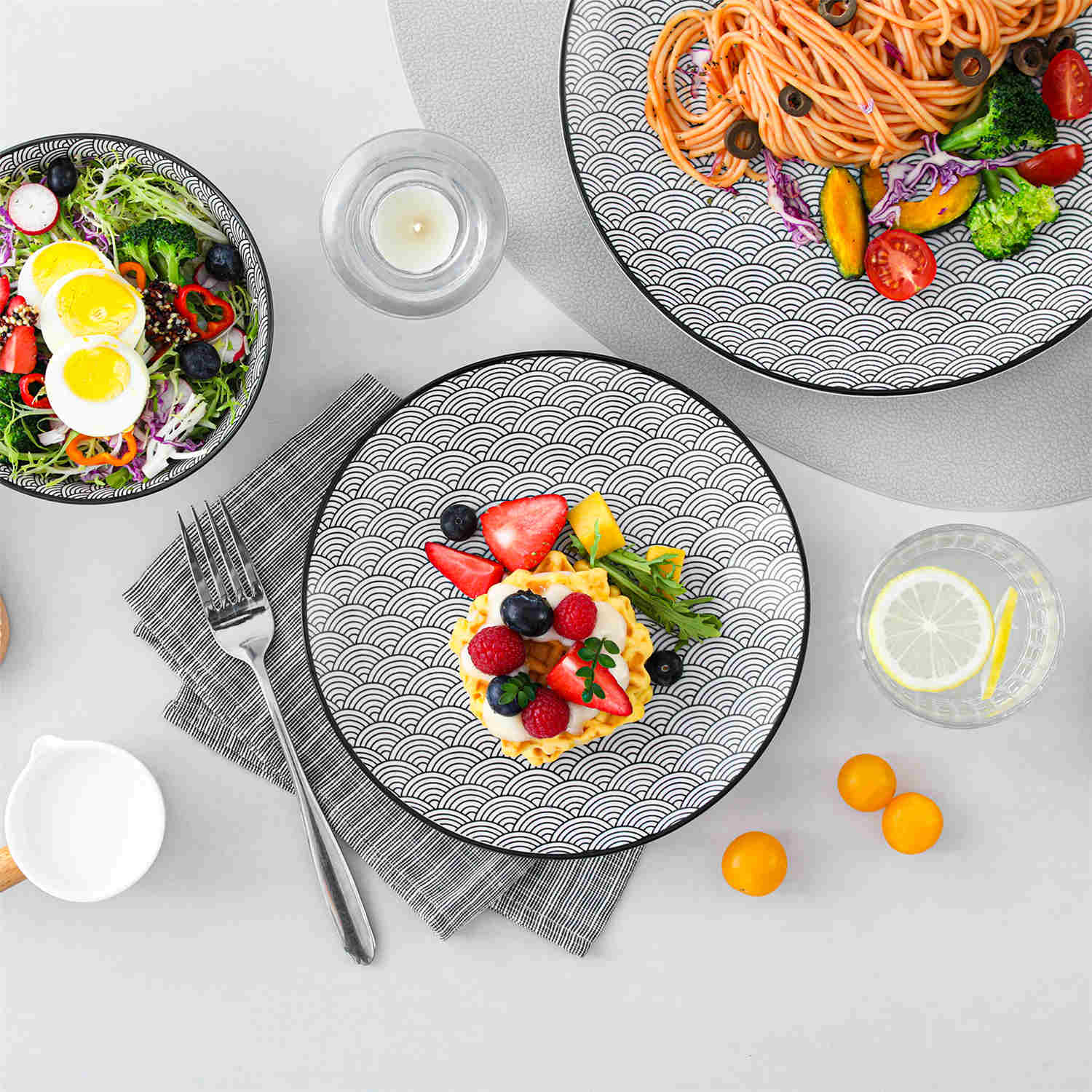 Asian Inspired Japanese Style Haruka 12 Piece Porcelain Dinnerware Set with Bowls-vancasso
