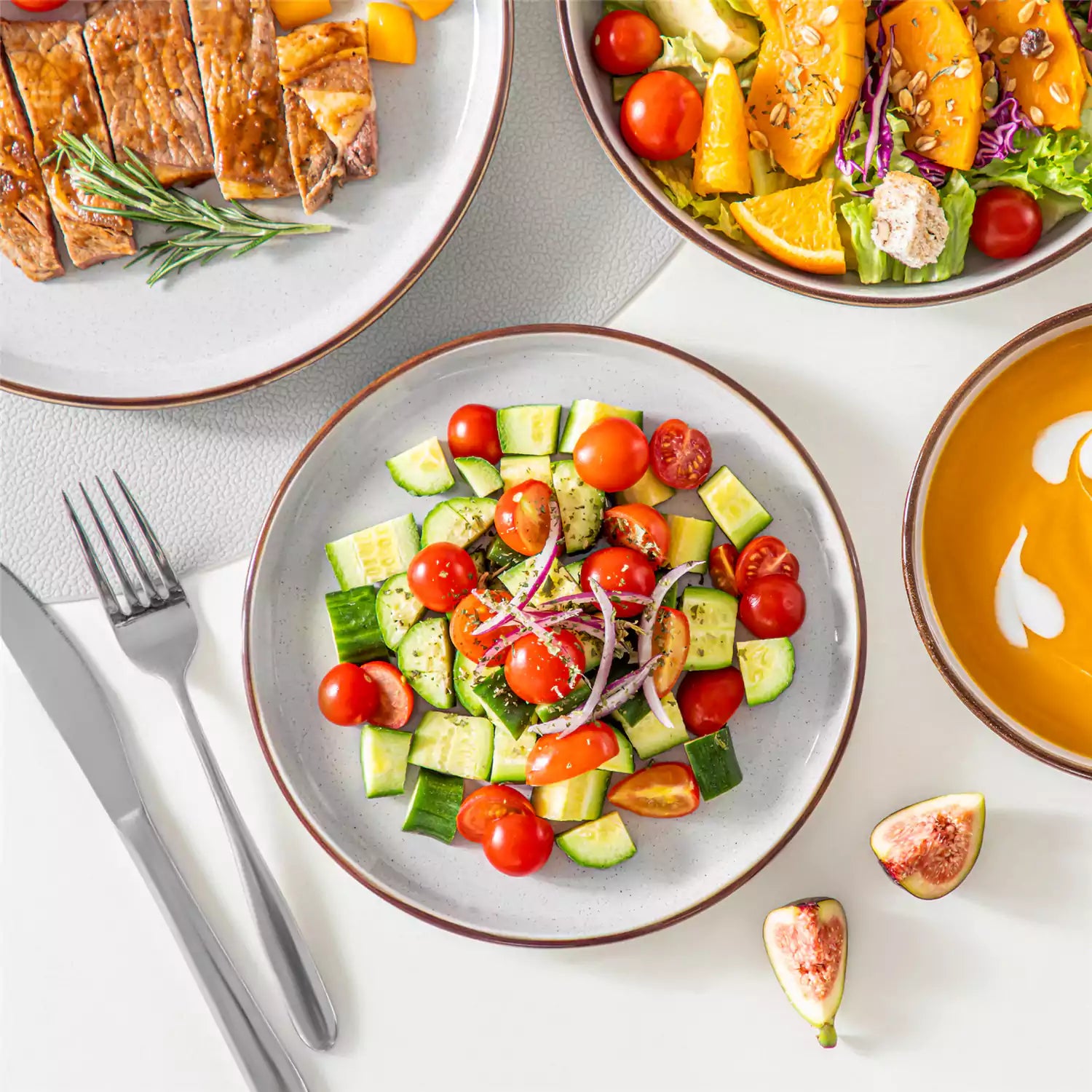 Loire 16-Piece Stoneware Dinnerware Set With A Refined Speckled Glaze And Earthy Brown Trim Ideal For Everyday Meals or Casual Gatherings - Grey