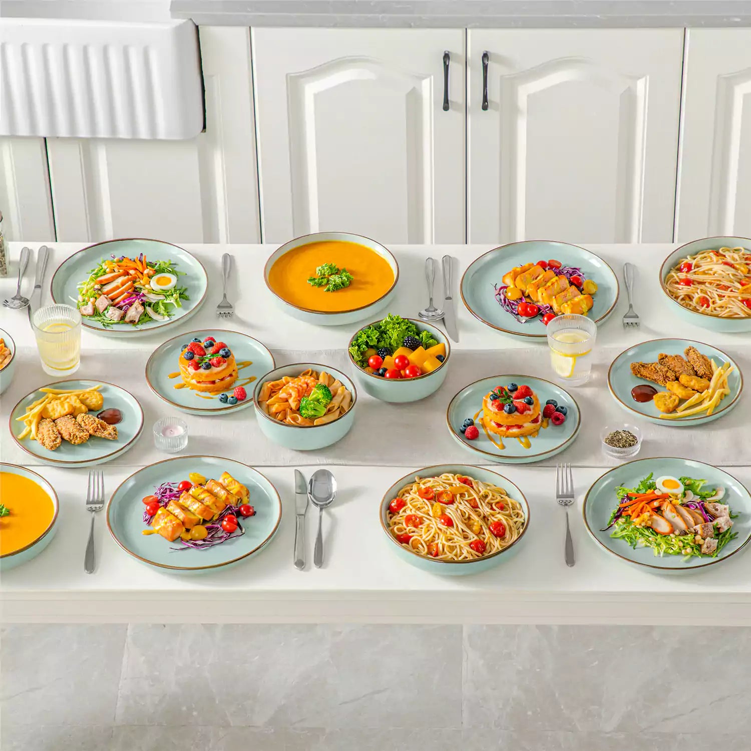 Loire 16-Piece Stoneware Dinnerware Set With A Refined Speckled Glaze And Earthy Brown Trim Ideal For Everyday Meals or Casual Gatherings - Jardin Green