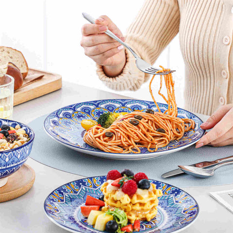 Boho Chic Multicolor Mandala 12 Piece Porcelain Dinnerware Set with Bowls and Plates-vancasso