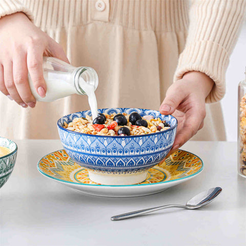 Boho Chic Multicolor Mandala 12 Piece Porcelain Dinnerware Set with Bowls and Plates-vancasso
