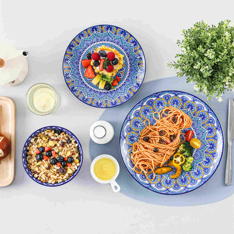 Boho Chic Multicolor Mandala 12 Piece Porcelain Dinnerware Set with Bowls and Plates-vancasso