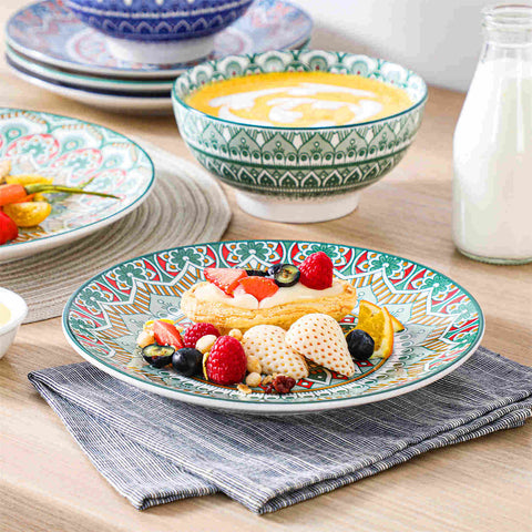 Boho Chic Multicolor Mandala 12 Piece Porcelain Dinnerware Set with Bowls and Plates-vancasso