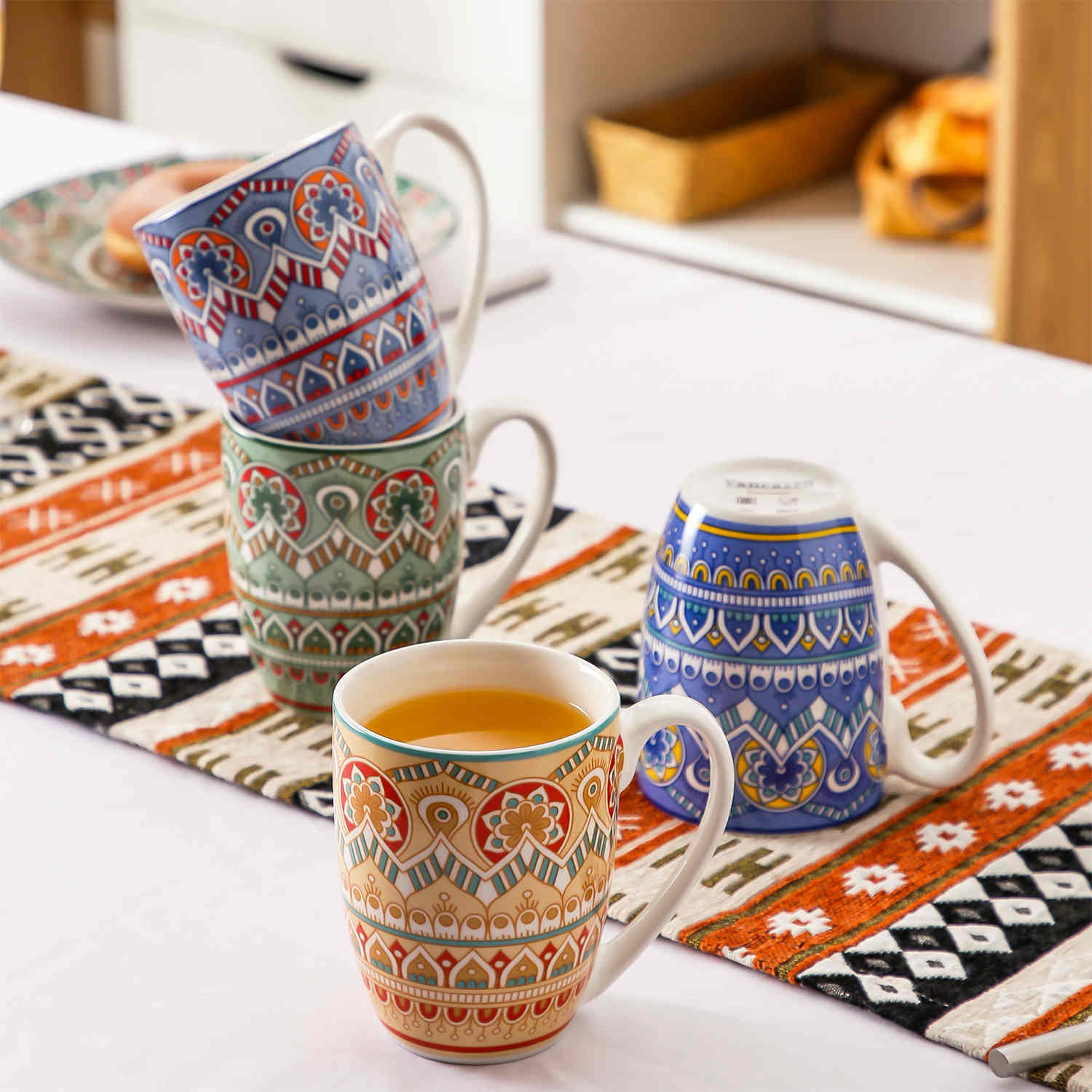 Boho Chic Refined Porcelain Mugs Set of 4 in Assorted Color-vancasso