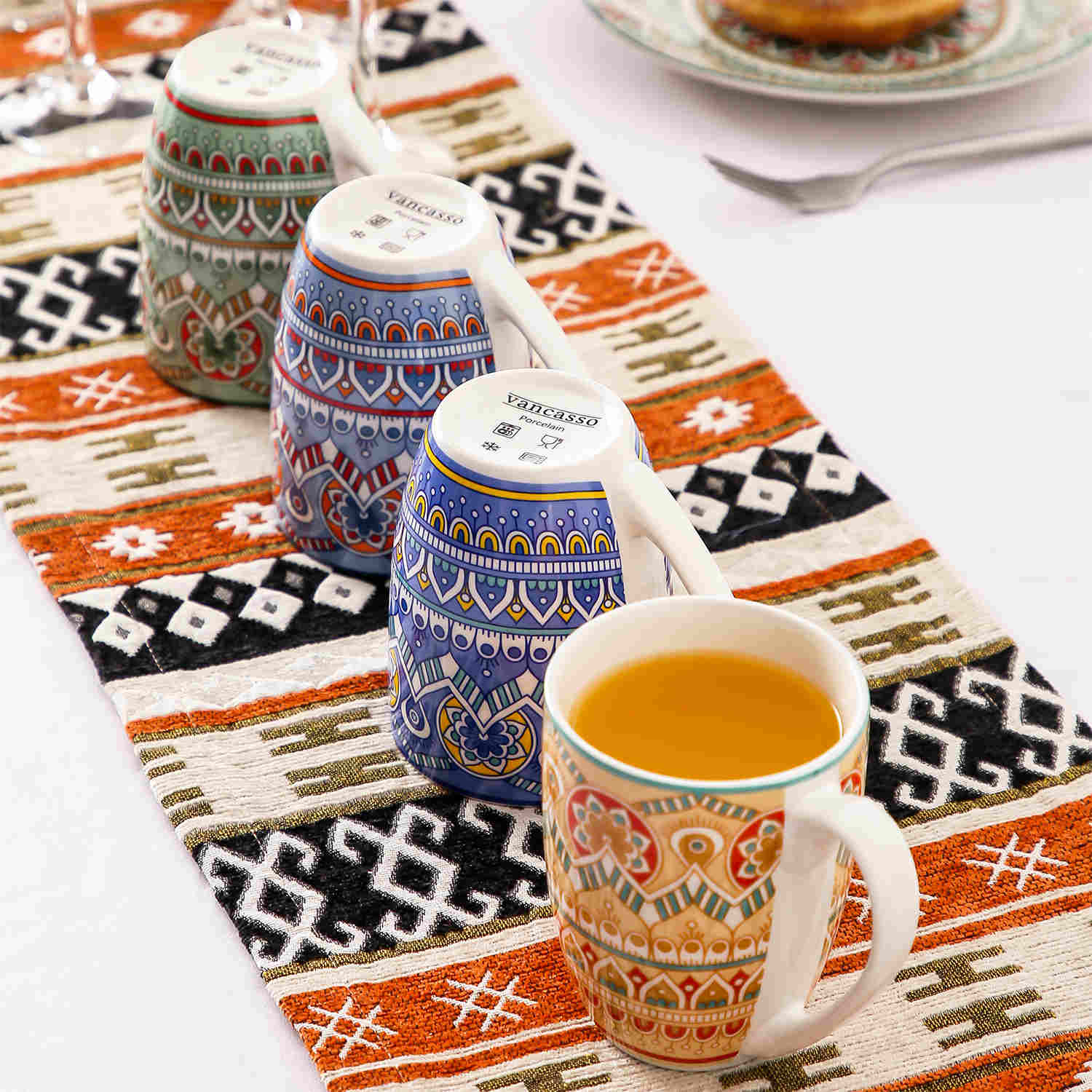 Boho Chic Refined Porcelain Mugs Set of 4 in Assorted Color-vancasso