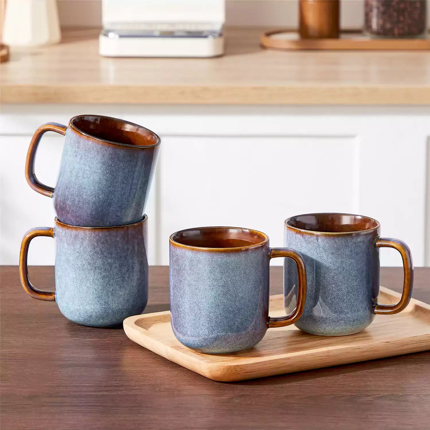 Cup of coffee with latte art cookies and coffee beans on a wooden table featuring onion mugs set of 4 in 16oz