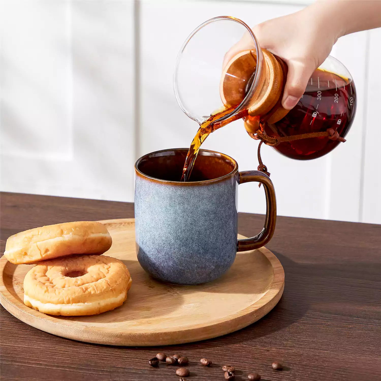 Cup of coffee with latte art cookies and coffee beans on a wooden table featuring onion mugs set of 4 in 16oz