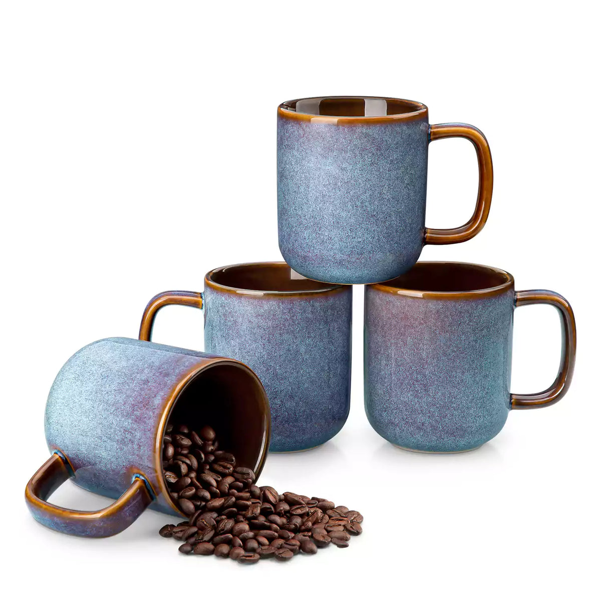 Cup of coffee with latte art cookies and coffee beans on a wooden table featuring onion mugs set of 4 in 12oz