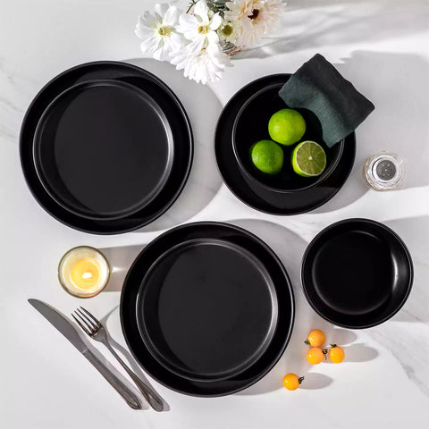 Playa 36 Piece Matte Black Dinnerware Set for 12 ideal for hosting elegant dinners or everyday modern dining.