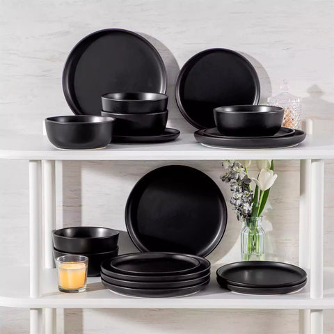 Playa 36 Piece Matte Black Dinnerware Set for 12 ideal for hosting elegant dinners or everyday modern dining.