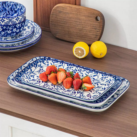 Selene serving platters Set A on dining table with assorted appetizers - fresh fruits - and pastries for elegant entertaining