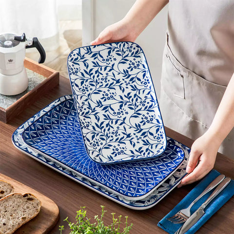 Selene serving platters Set A on dining table with assorted appetizers - fresh fruits - and pastries for elegant entertaining