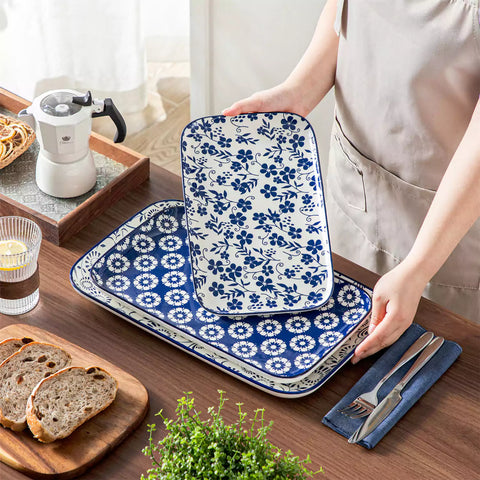 Selene serving platters Set B on dining table with assorted appetizers - fresh fruits - and pastries for elegant entertaining
