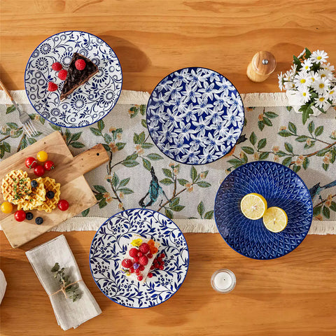 Selene salad plates set of 4 styled with food cutlery and placemats on rustic wooden dining table