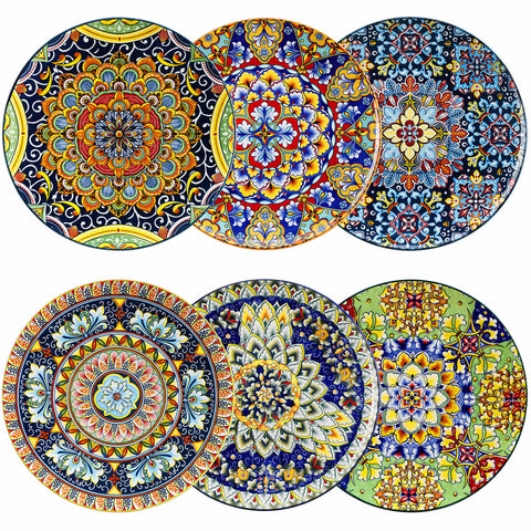 Boho Chic Simi Porcelain Dinner Plates Set of 6 with Vibrant Pattern-vancasso