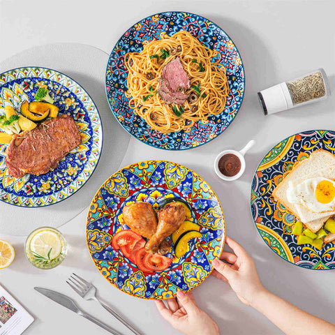 Boho Chic Simi Porcelain Dinner Plates Set of 6 with Vibrant Pattern-vancasso