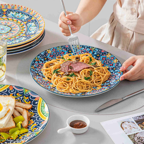 Boho Chic Simi Porcelain Dinner Plates Set of 6 with Vibrant Pattern-vancasso