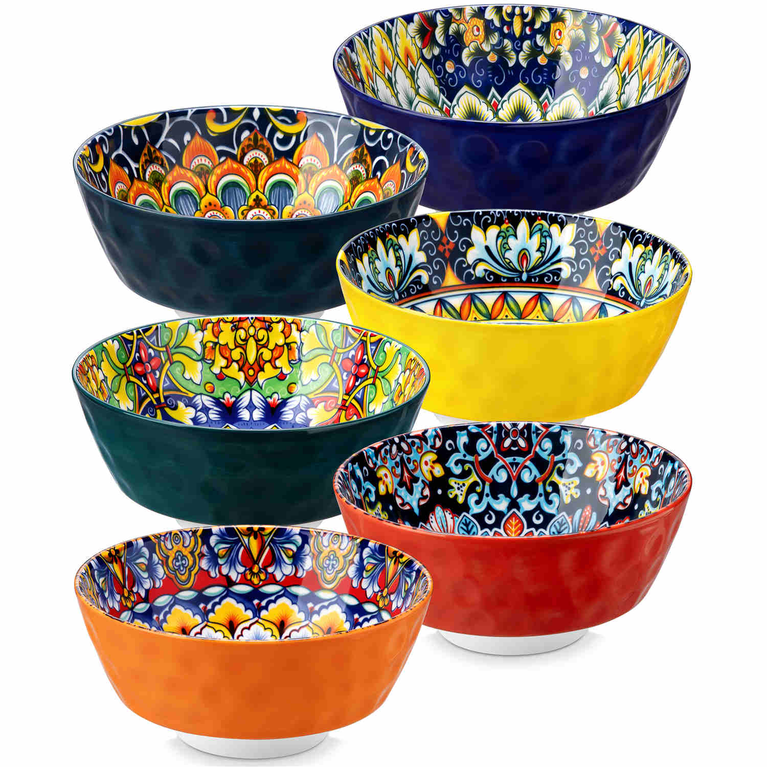 Boho Chic Simi Porcelain Bowls Set of 6 with Vibrant Pattern-vancasso