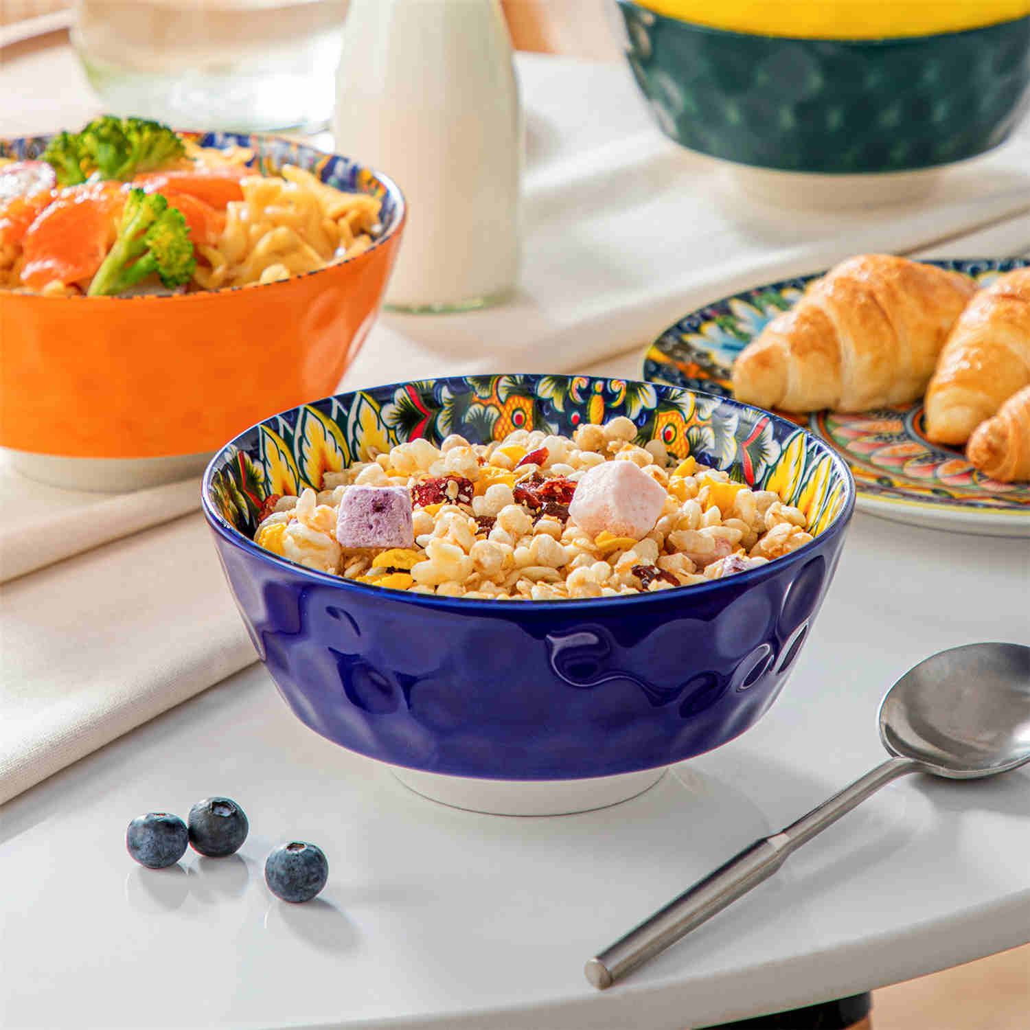 Boho Chic Simi Porcelain Bowls Set of 6 with Vibrant Pattern-vancasso