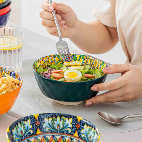 Boho Chic Simi Porcelain Bowls Set of 6 with Vibrant Pattern-vancasso