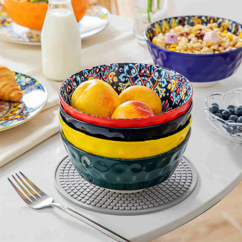 Boho Chic Simi Porcelain Bowls Set of 6 with Vibrant Pattern-vancasso