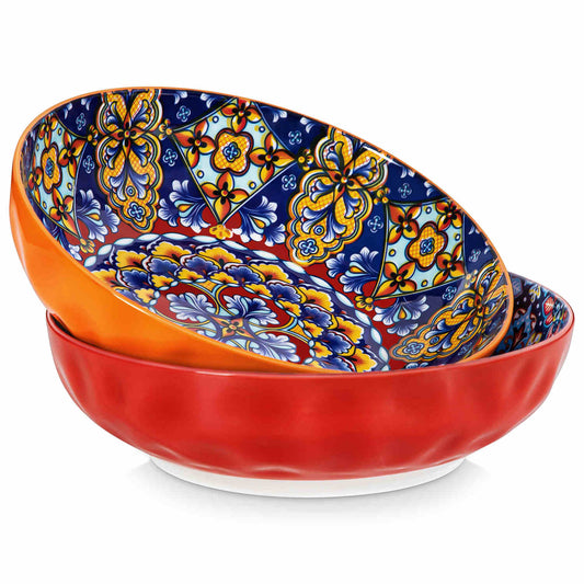 vancasso Simi Set Of 2 Large Serving Bowls In Bohemian Style - Perfect For Family Gatherings Or Festive Dining - Crafted From Durable Porcelain - Flame Red 1500