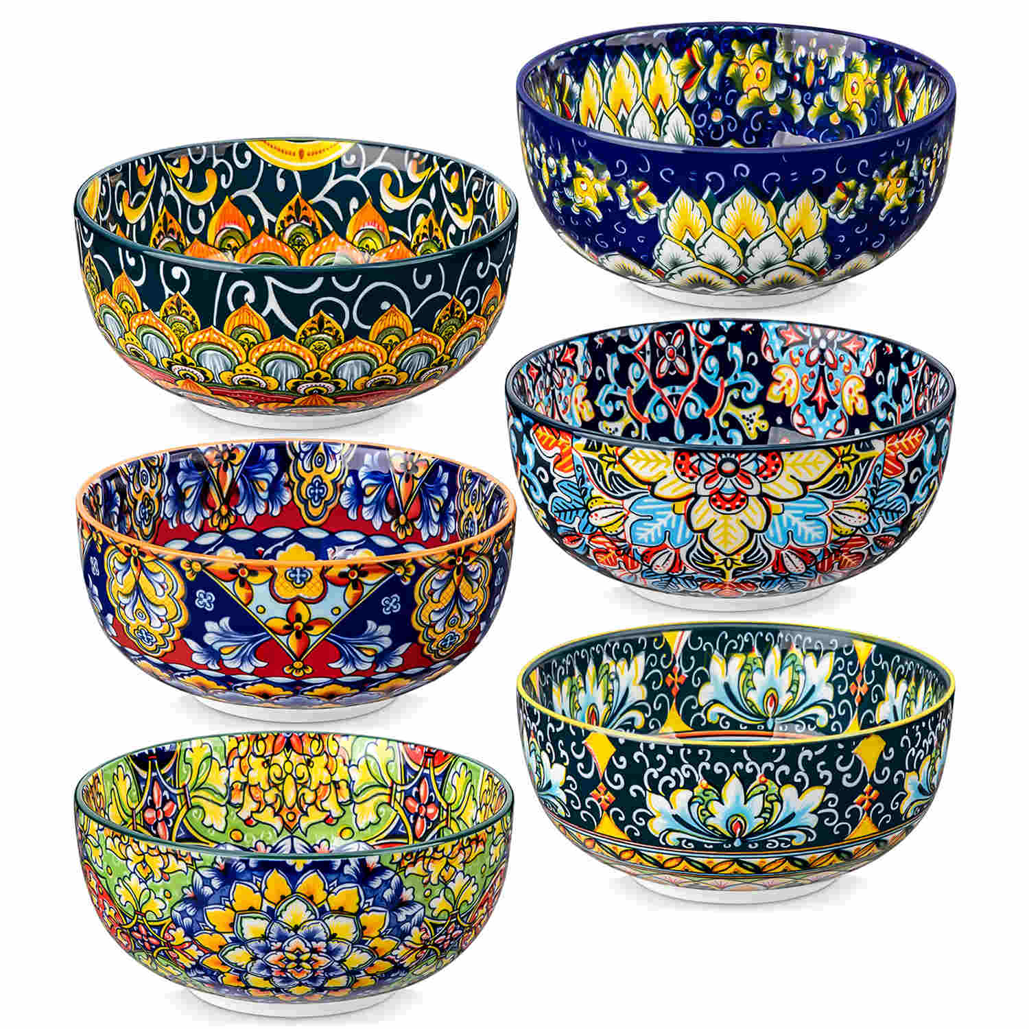 The Simi Set of 6 Double-Sided Stoneware Bowls by vancasso features a stylish boho chic design in assorted colors