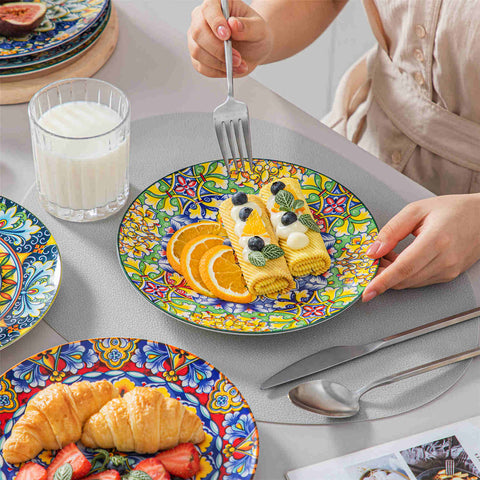 Boho Chic Simi Porcelain Salad Plates Set of 6 with Vibrant Pattern-vancasso