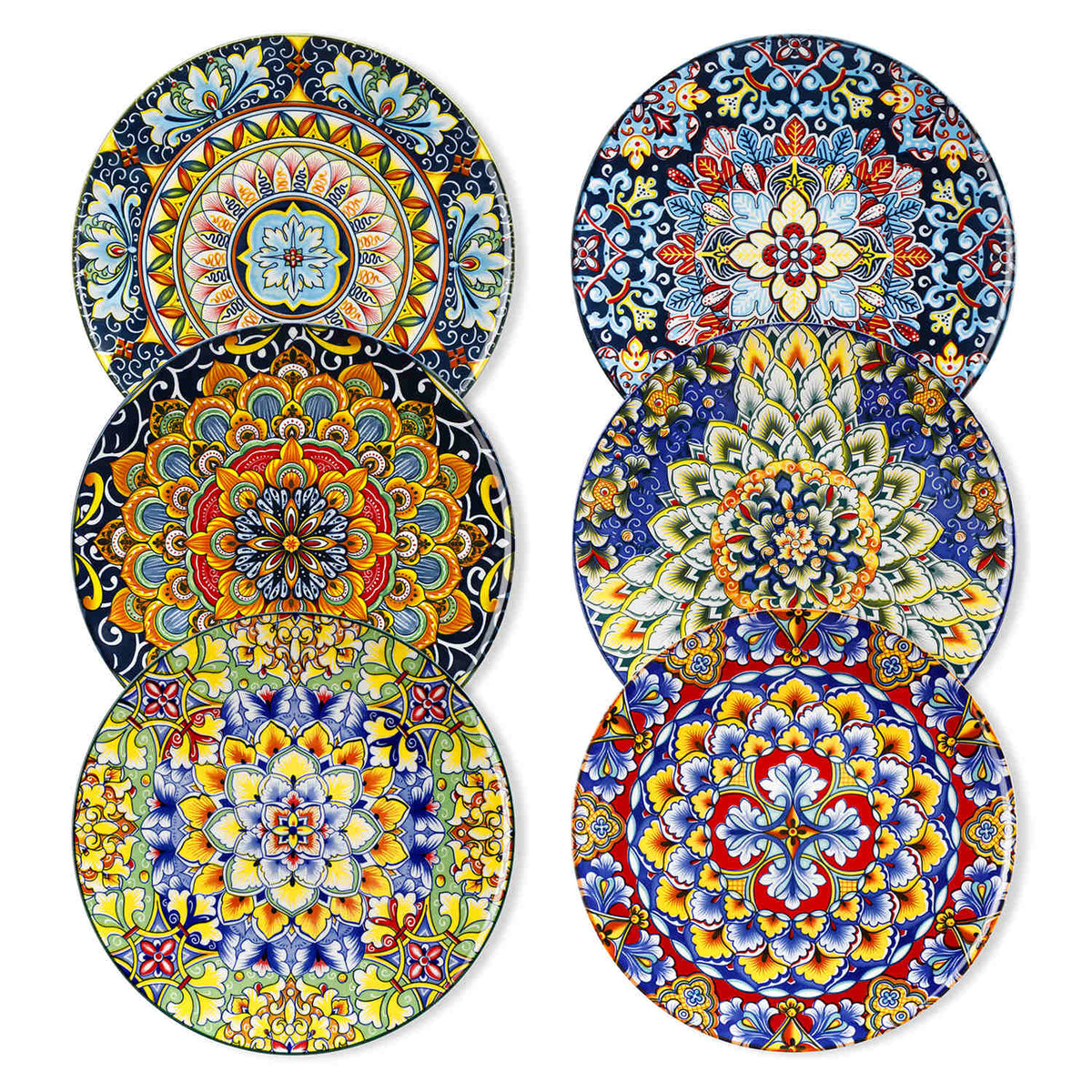 Boho Chic Simi Porcelain Salad Plates Set of 6 with Vibrant Pattern-vancasso