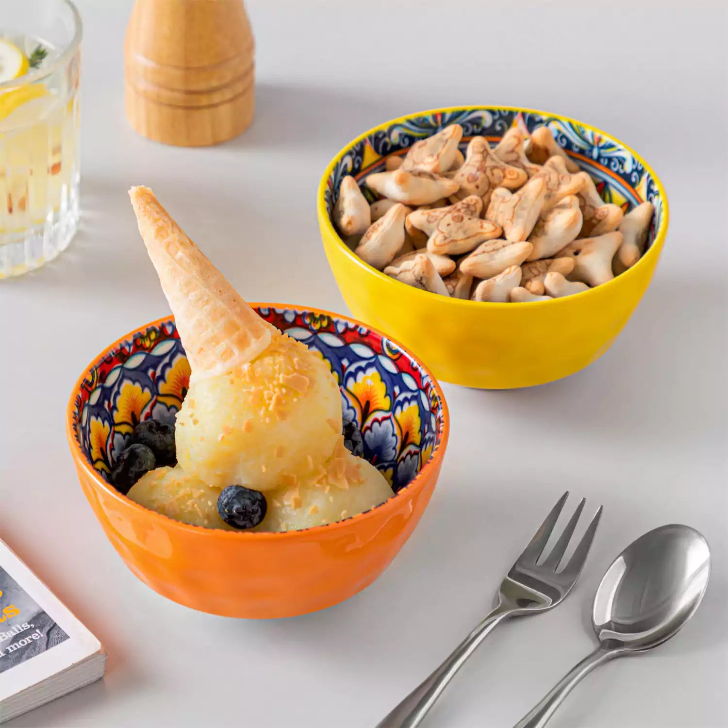 Set Of 6 Bohemian-Style Porcelain Mini Cereal Bowls - Perfect For Serving Cereal or Snacks or Desserts.