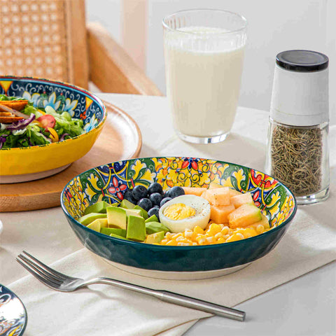 Boho Chic Simi Porcelain Pasta Bowls Set of 6 with Vibrant Pattern-vancasso