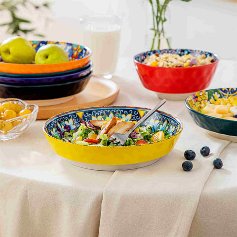 Boho Chic Simi Porcelain Pasta Bowls Set of 6 with Vibrant Pattern-vancasso