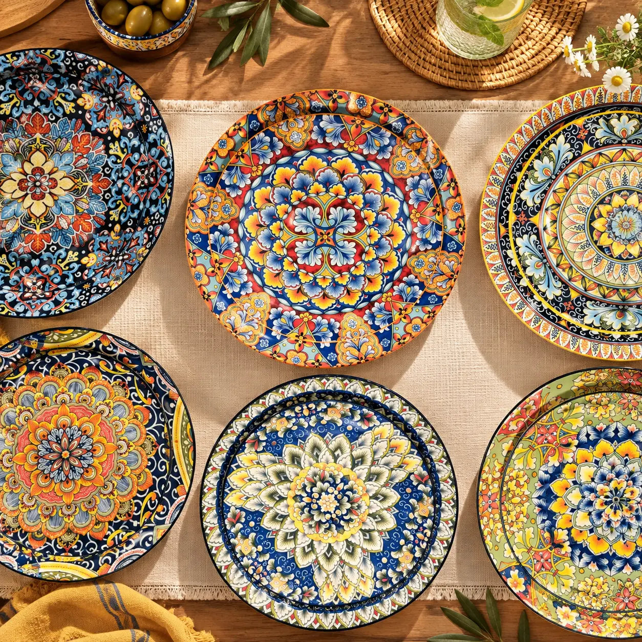 vancasso Simi 24-Piece Dinnerware Set With Double-Sided Bowls, Showcasing Vibrant Bohemian Patterns For An Elegant And Versatile Table Setting.