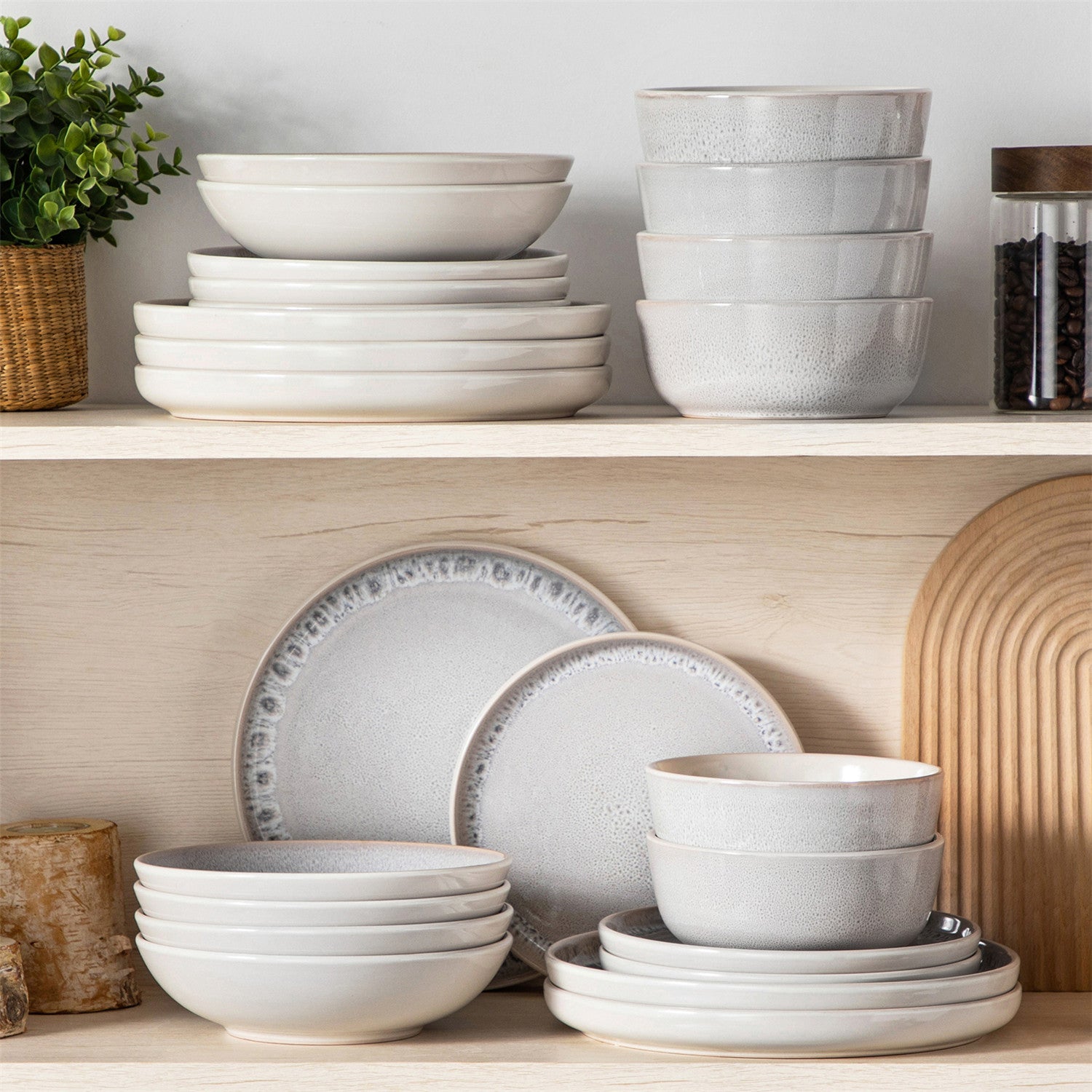 Snow 24-Piece Stoneware Dinnerware Set - Service For 6 Minimalist Design Let You Enjoy Elegance Every Day - Beige