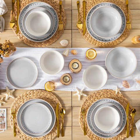 Snow 24-Piece Stoneware Dinnerware Set - Service For 6 Minimalist Design Let You Enjoy Elegance Every Day - Beige