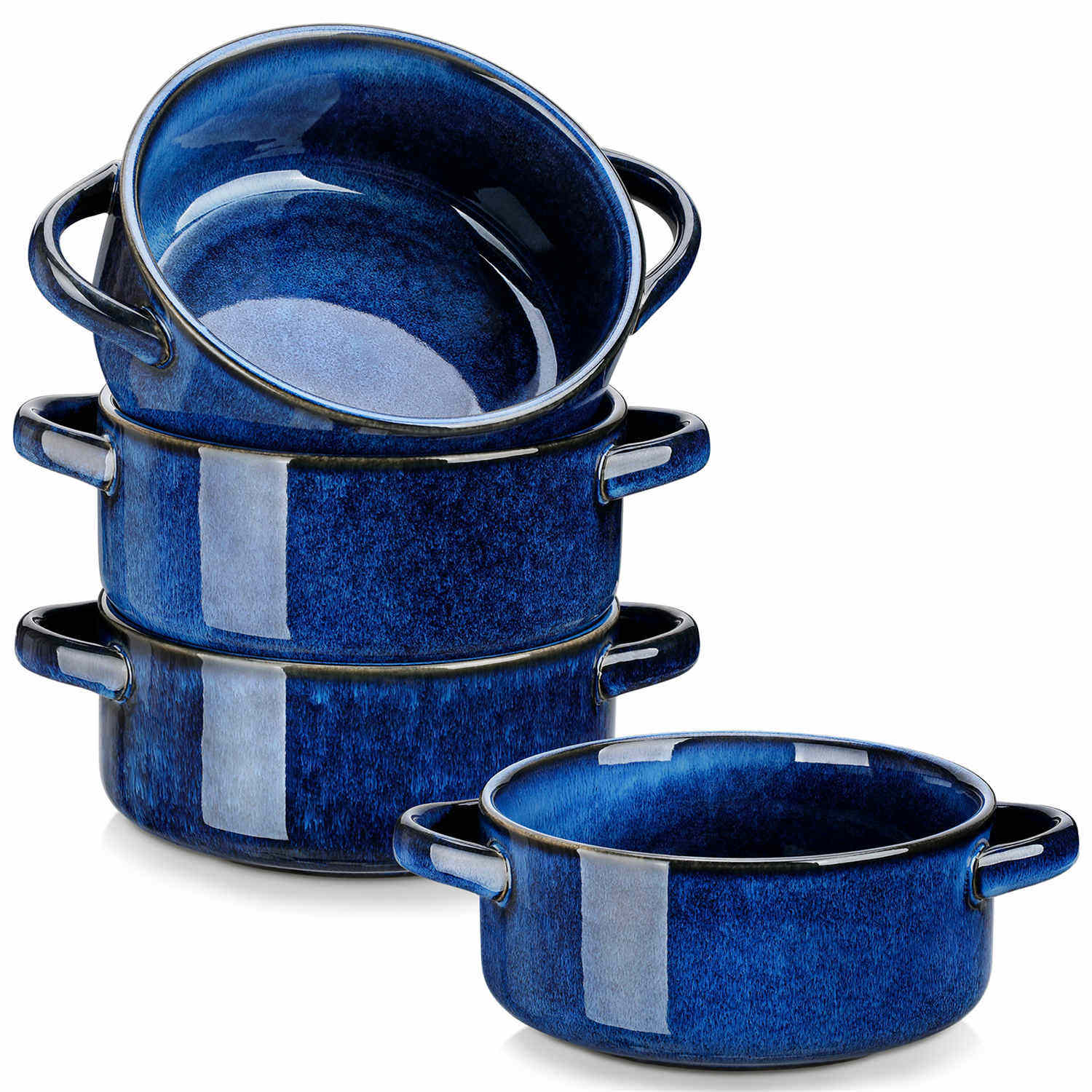 Reactive Glaze Starry Blue Handled Soup Bowls Set of 4-vancasso