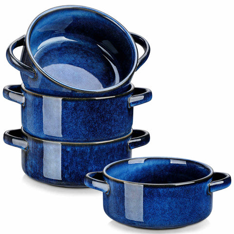 Reactive Glaze Starry Blue Handled Soup Bowls Set of 4-vancasso