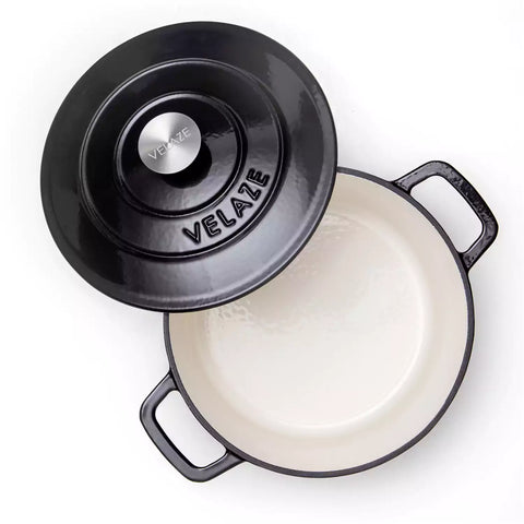 Velaze 6qt Enameled Cast Iron Round Dutch Oven With Lid - Featuring A Durable Enamel Finish - Ideal For Slow Cooking - Baking - And Braising - Black