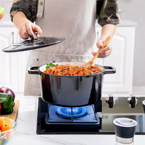 Velaze 6qt Enameled Cast Iron Round Dutch Oven With Lid - Featuring A Durable Enamel Finish - Ideal For Slow Cooking - Baking - And Braising - Black