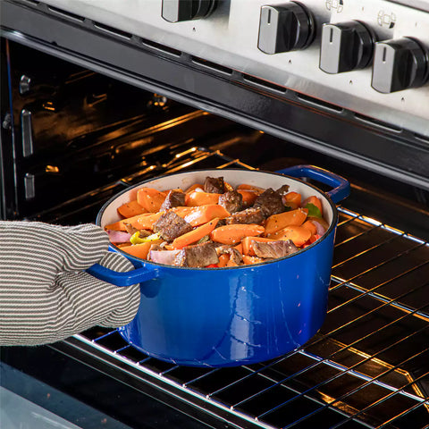 Velaze 6qt Enameled Cast Iron Round Dutch Oven With Lid - Featuring A Durable Enamel Finish - Ideal For Slow Cooking - Baking - And Braising - Blue
