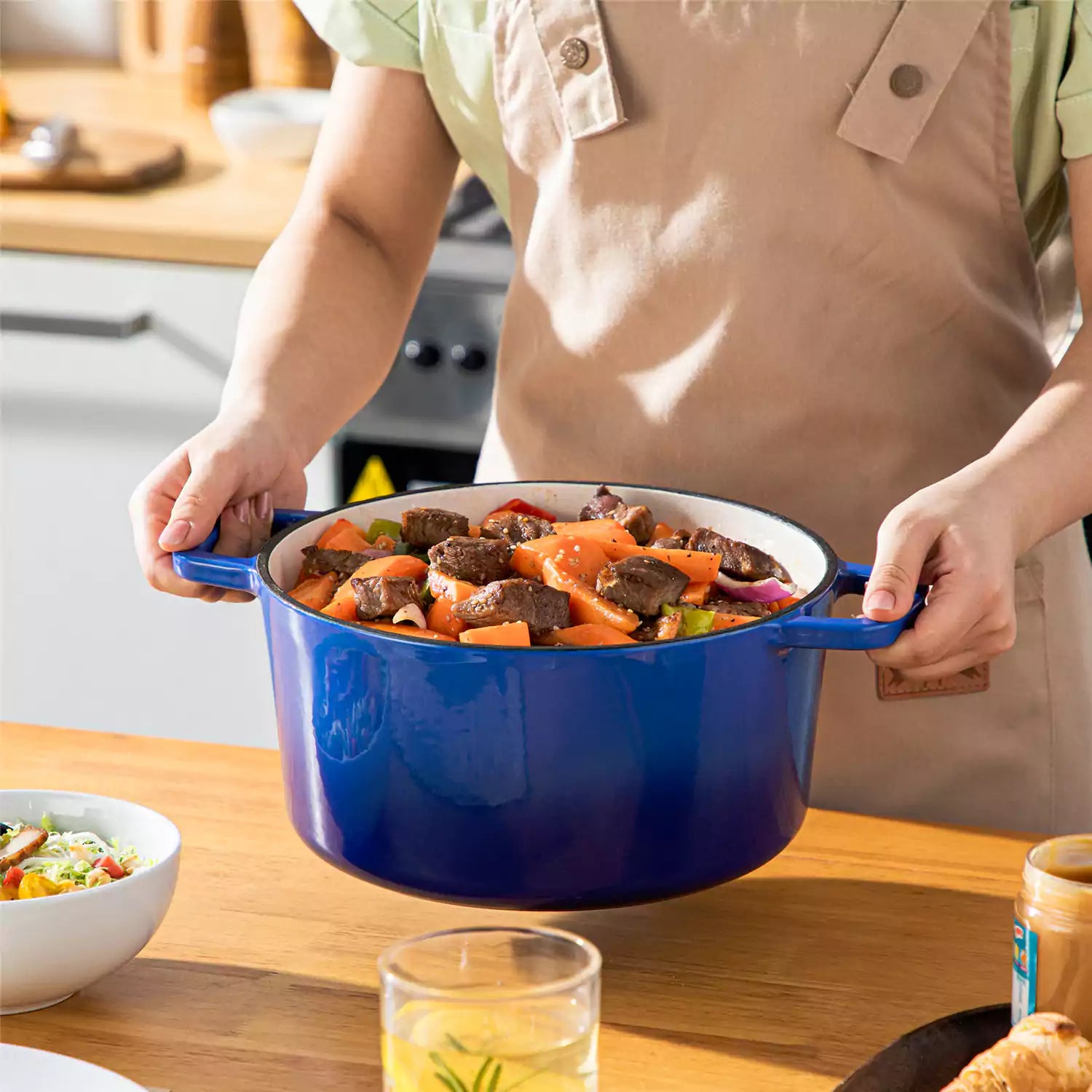 Velaze 6qt Enameled Cast Iron Round Dutch Oven With Lid - Featuring A Durable Enamel Finish - Ideal For Slow Cooking - Baking - And Braising - Blue