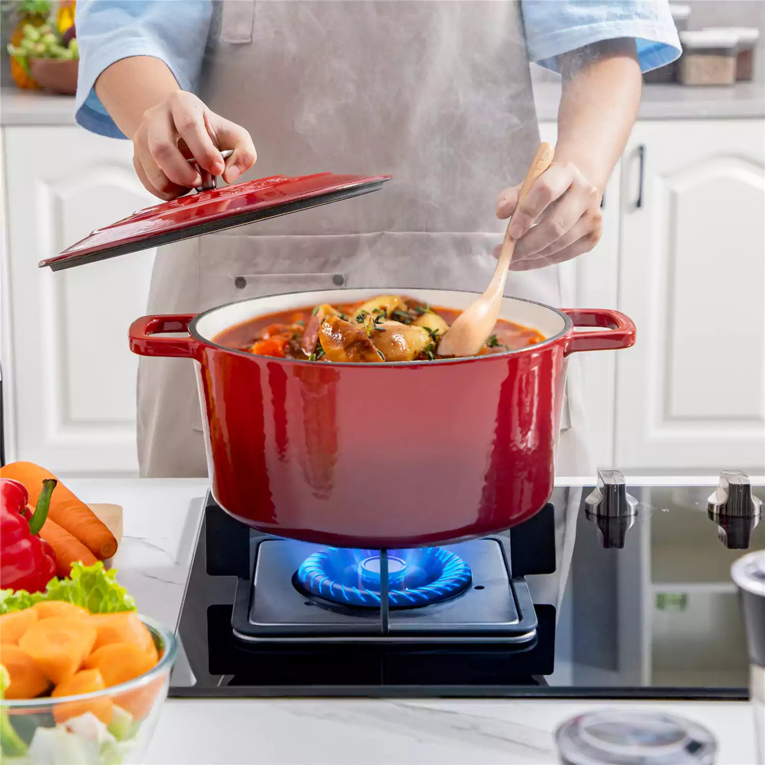 Velaze 6qt Enameled Cast Iron Round Dutch Oven With Lid - Featuring A Durable Enamel Finish - Ideal For Slow Cooking - Baking - And Braising - Red