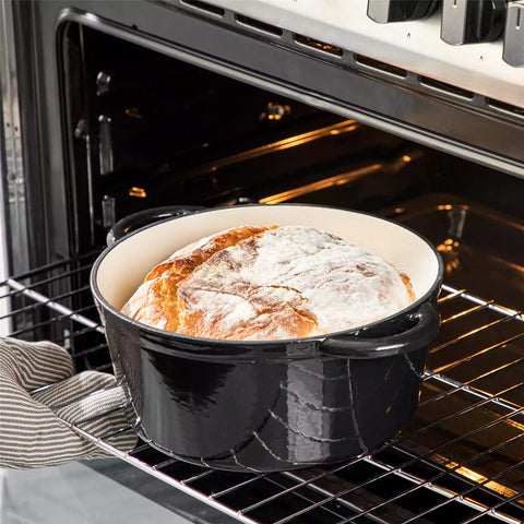 Velaze Six and a Half Quart Enameled Cast Iron Dutch Oven Ideal For Roasting Stewing With A Lid For Superior Heat Retention - Black