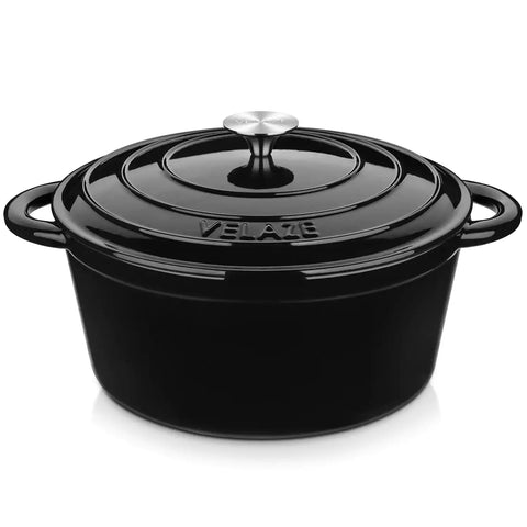 Velaze Six and a Half Quart Enameled Cast Iron Dutch Oven Ideal For Roasting Stewing With A Lid For Superior Heat Retention - Black
