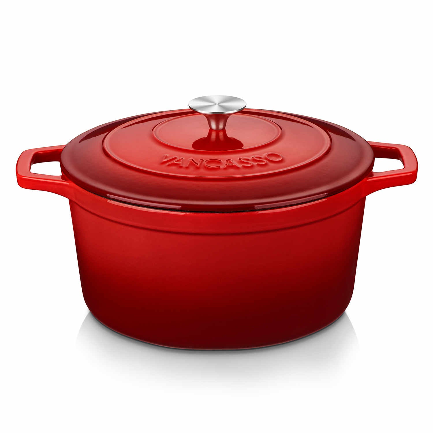 Red 7.5QT Enameled Cast Iron Round Dutch Oven, Durable Cast Iron Cookware For Even Heat-vancasso
