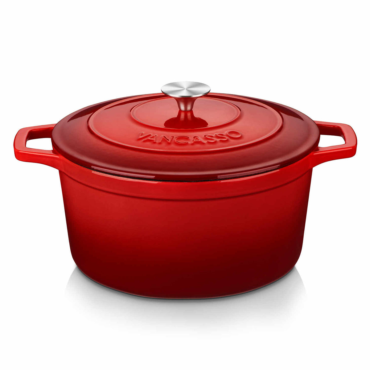 Red 7.5QT Enameled Cast Iron Round Dutch Oven, Durable Cast Iron Cookware For Even Heat-vancasso