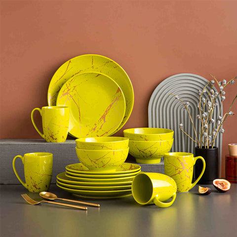 Lovecasa 16-Piece Gold Splash Dinnerware Set Combining Elegance And Functionality For Any Dining Occasion - Yellow